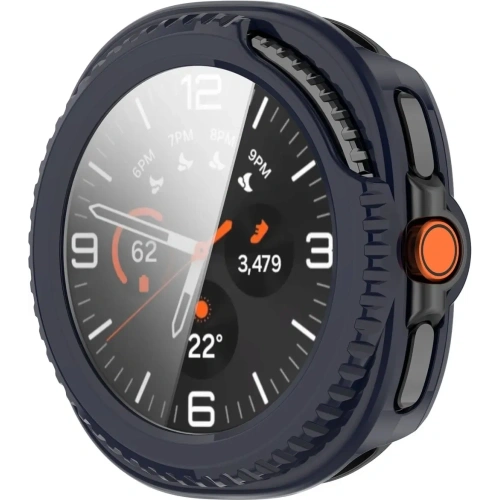 Etui ze szkłem do zegarka Bizon Case+Glass Watch do Samsung Galaxy Watch 8 Classic 46mm niebieskie