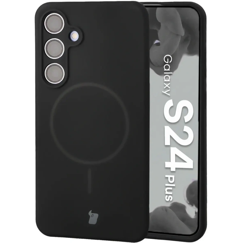 Silikonowe etui z pierścieniem magnetycznym Bizon Soft Case Magnetic do Samsung Galaxy S24+ Plus czarne