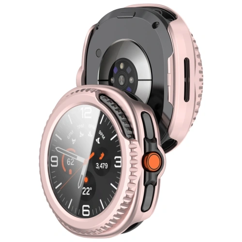 Etui ze szkłem do zegarka Bizon Case+Glass Watch do Samsung Galaxy Watch 8 Classic 46mm satynowo różowe