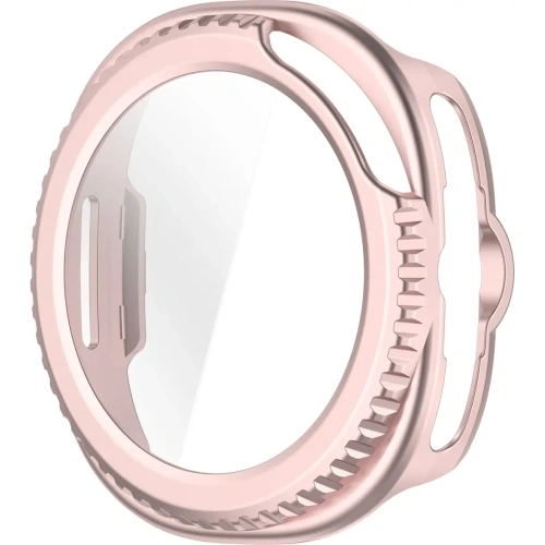 Etui ze szkłem do zegarka Bizon Case+Glass Watch do Samsung Galaxy Watch 8 Classic 46mm satynowo różowe