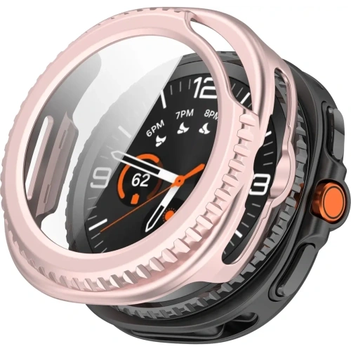 Etui ze szkłem do zegarka Bizon Case+Glass Watch do Samsung Galaxy Watch 8 Classic 46mm satynowo różowe