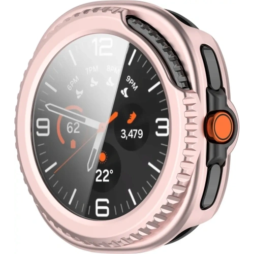 Etui ze szkłem do zegarka Bizon Case+Glass Watch do Samsung Galaxy Watch 8 Classic 46mm satynowo różowe