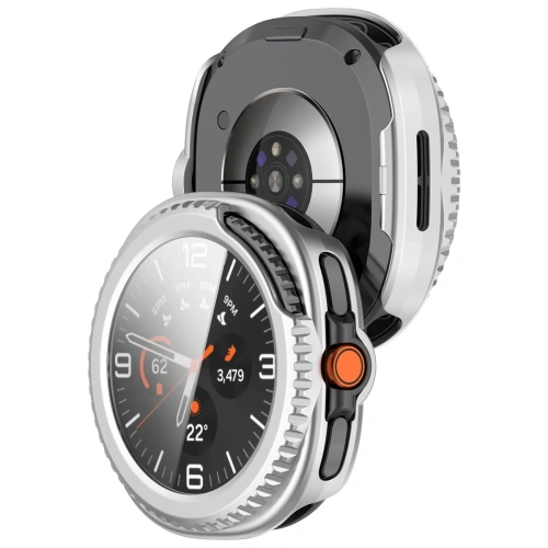 Etui ze szkłem do zegarka Bizon Case+Glass Watch do Samsung Galaxy Watch 8 Classic 46mm satynowo srebrne