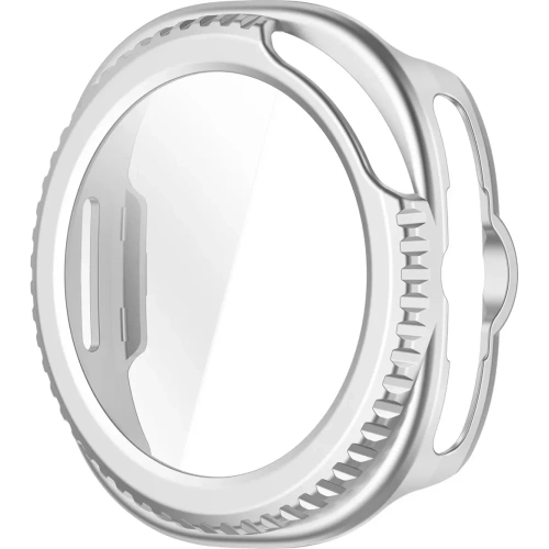 Etui ze szkłem do zegarka Bizon Case+Glass Watch do Samsung Galaxy Watch 8 Classic 46mm satynowo srebrne