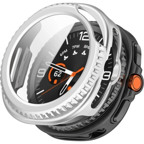 Etui ze szkłem do zegarka Bizon Case+Glass Watch do Samsung Galaxy Watch 8 Classic 46mm satynowo srebrne