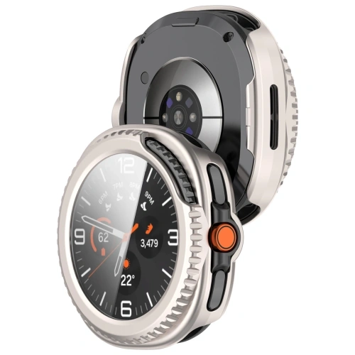 Etui ze szkłem do zegarka Bizon Case+Glass Watch do Samsung Galaxy Watch 8 Classic 46mm szampańskie