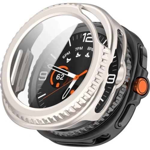 Etui ze szkłem do zegarka Bizon Case+Glass Watch do Samsung Galaxy Watch 8 Classic 46mm szampańskie