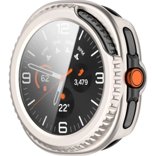 Etui ze szkłem do zegarka Bizon Case+Glass Watch do Samsung Galaxy Watch 8 Classic 46mm szampańskie