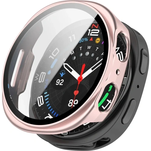 Etui ze szkłem do zegarka Bizon Case+Glass Watch do Samsung Galaxy Watch 8 40mm satynowo różowe