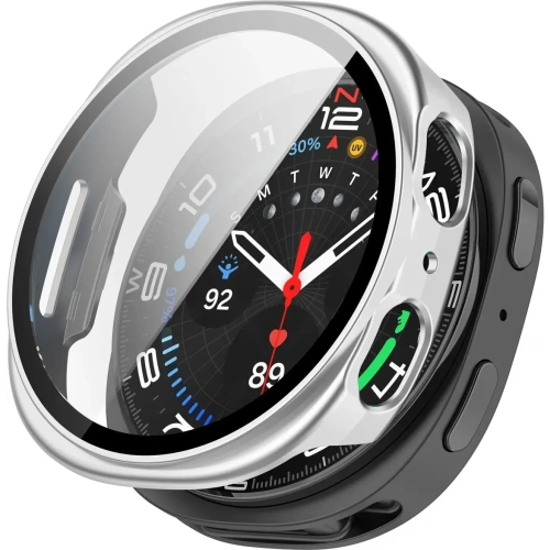 Etui ze szkłem do zegarka Bizon Case+Glass Watch do Samsung Galaxy Watch 8 40mm satynowo srebrne