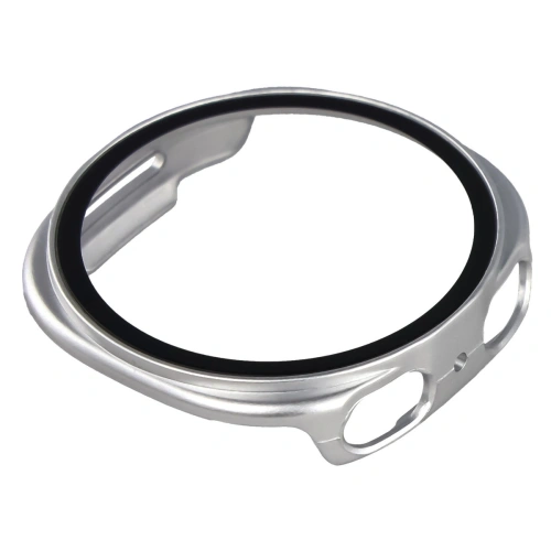 Etui ze szkłem do zegarka Bizon Case+Glass Watch do Samsung Galaxy Watch 8 40mm satynowo srebrne