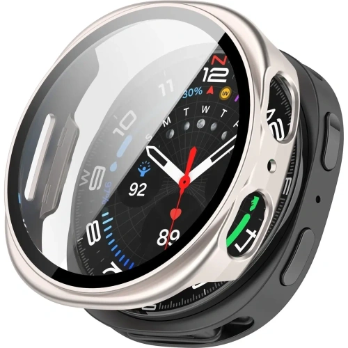 Etui ze szkłem do zegarka Bizon Case+Glass Watch do Samsung Galaxy Watch 8 40mm szampańskie