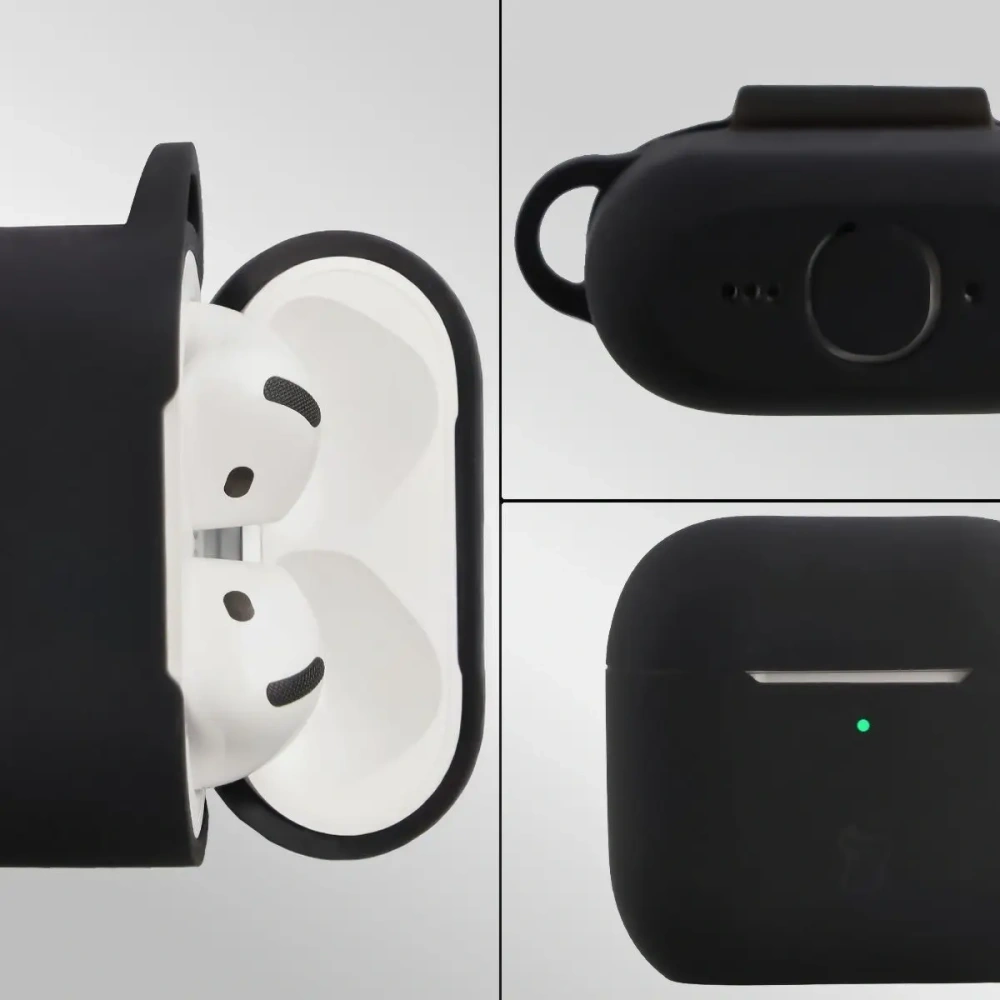 Silikonowe etui z karabińczykiem Bizon Case Headphone Silicone do Apple AirPods 4 czarne