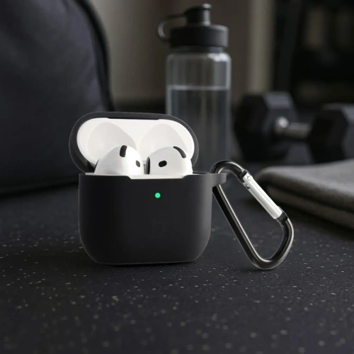Silikonowe etui z karabińczykiem Bizon Case Headphone Silicone do Apple AirPods 4 czarne