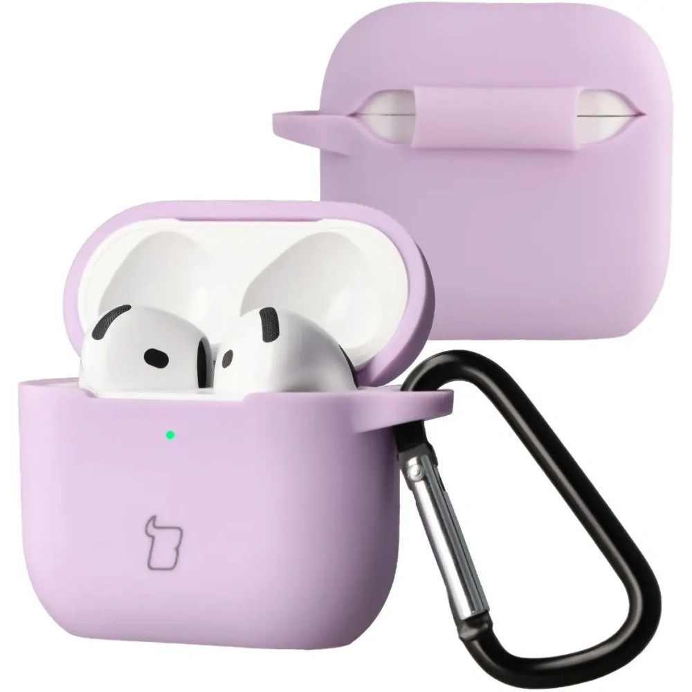 Silikonowe etui z karabińczykiem Bizon Case Headphone Silicone do Apple AirPods 4 lawendowe