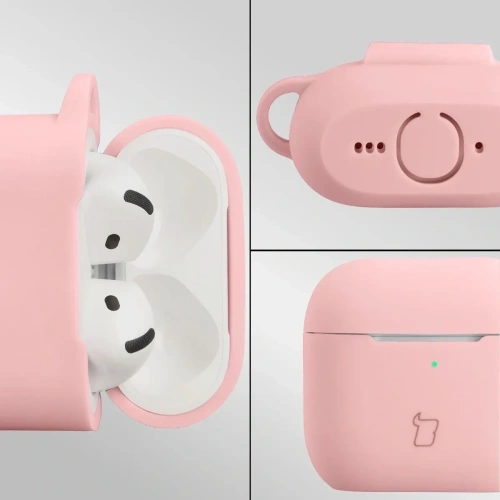Silikonowe etui z karabińczykiem Bizon Case Headphone Silicone do Apple AirPods 4 jasnoróżowe