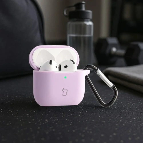 Silikonowe etui z karabińczykiem Bizon Case Headphone Silicone do Apple AirPods 4 lawendowe