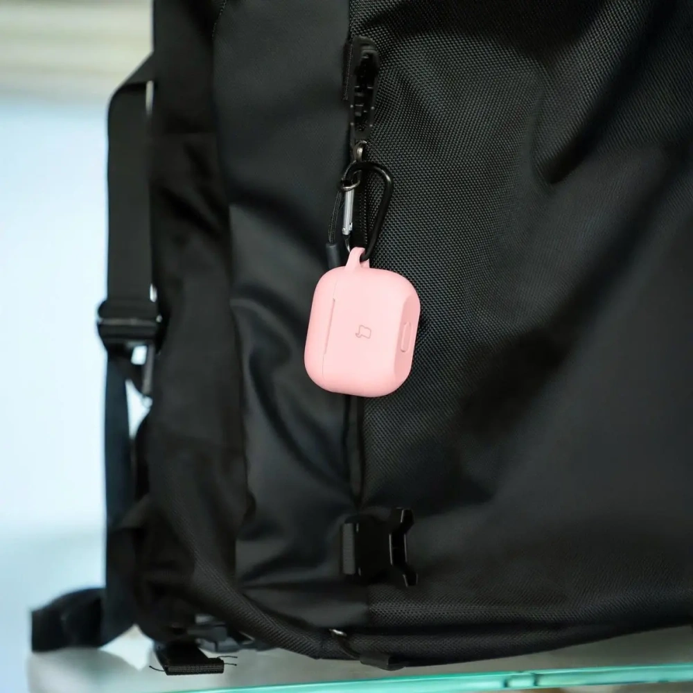 Silikonowe etui z karabińczykiem Bizon Case Headphone Silicone do Apple AirPods 4 jasnoróżowe