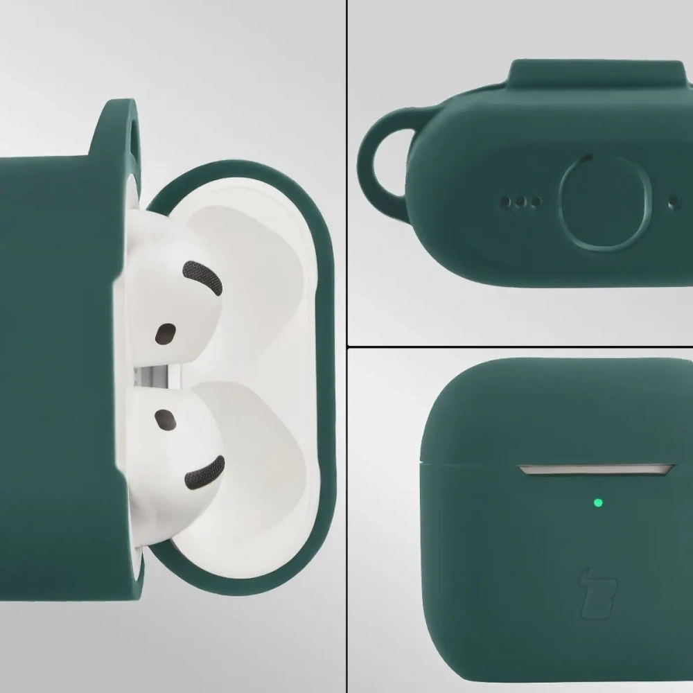 Silikonowe etui z karabińczykiem Bizon Case Headphone Silicone do Apple AirPods 4 ciemnozielone