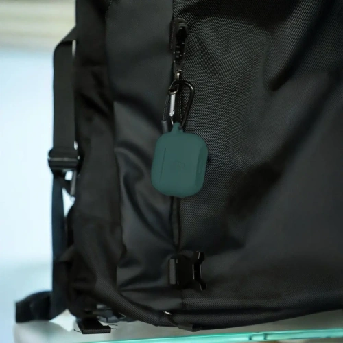 Silikonowe etui z karabińczykiem Bizon Case Headphone Silicone do Apple AirPods 4 ciemnozielone