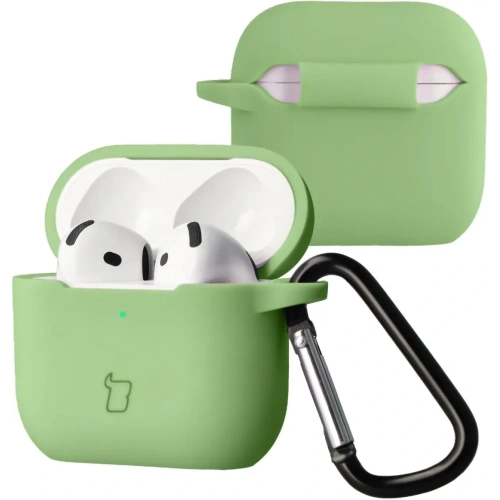 Silikonowe etui z karabińczykiem Bizon Case Headphone Silicone do Apple AirPods 4 jasnozielone