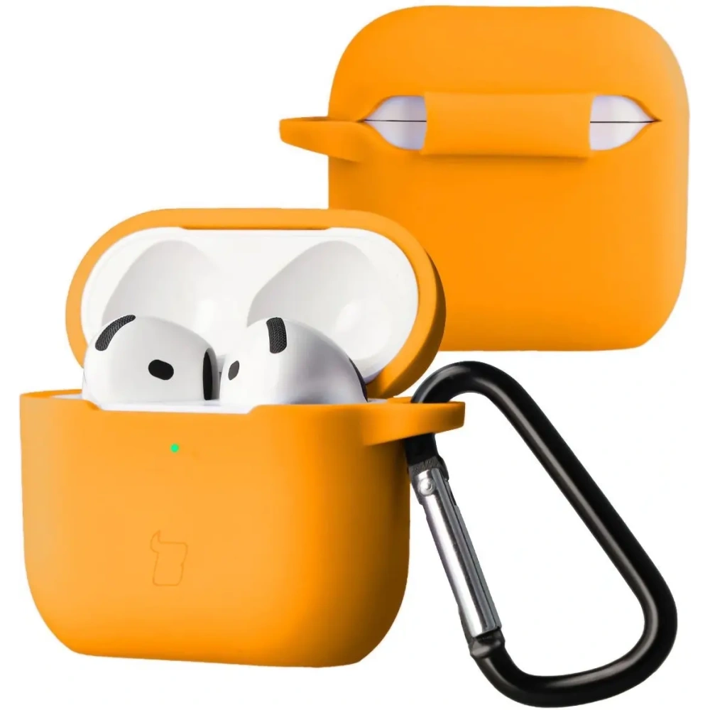 Silikonowe etui z karabińczykiem Bizon Case Headphone Silicone do Apple AirPods 4 marchewkowe