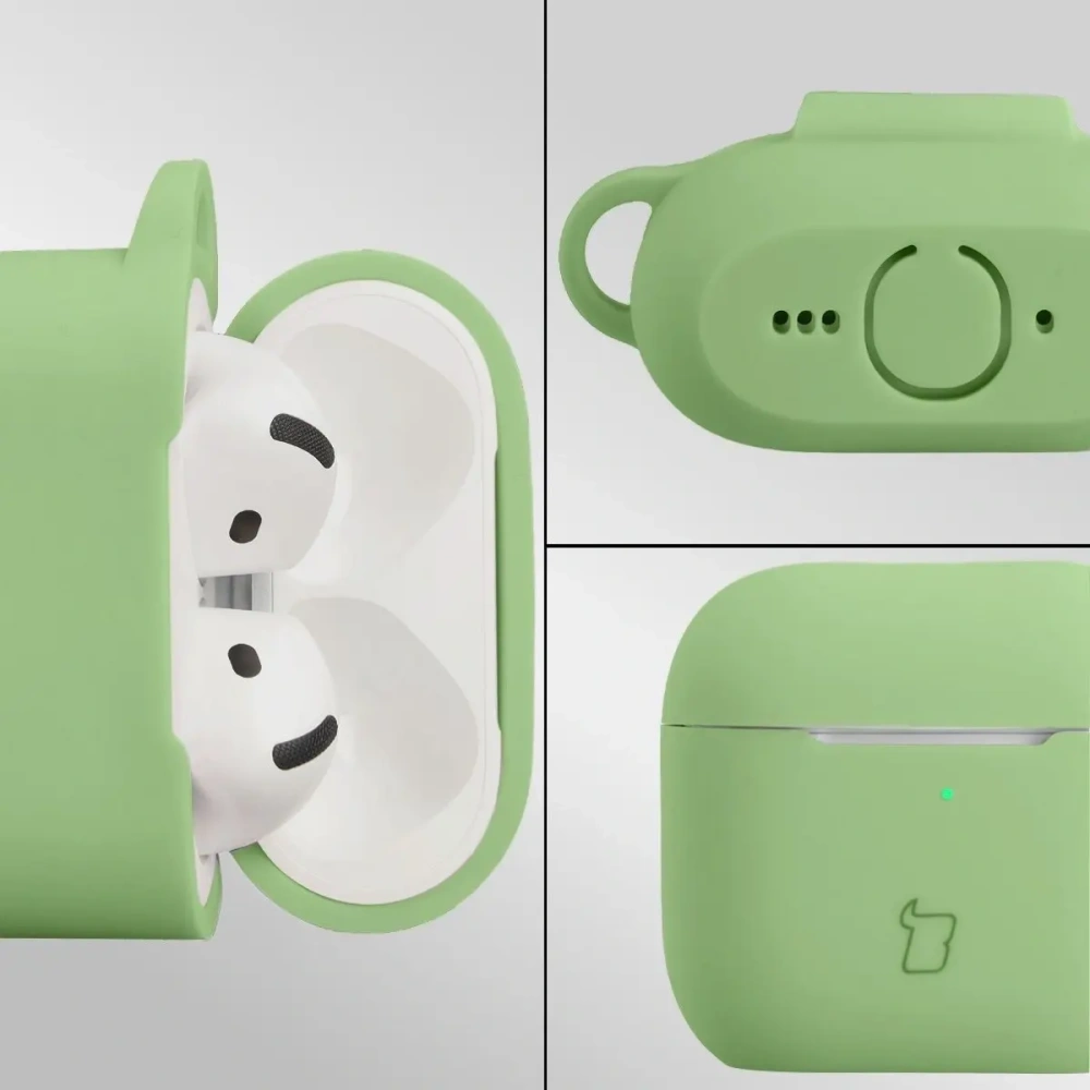 Silikonowe etui z karabińczykiem Bizon Case Headphone Silicone do Apple AirPods 4 jasnozielone
