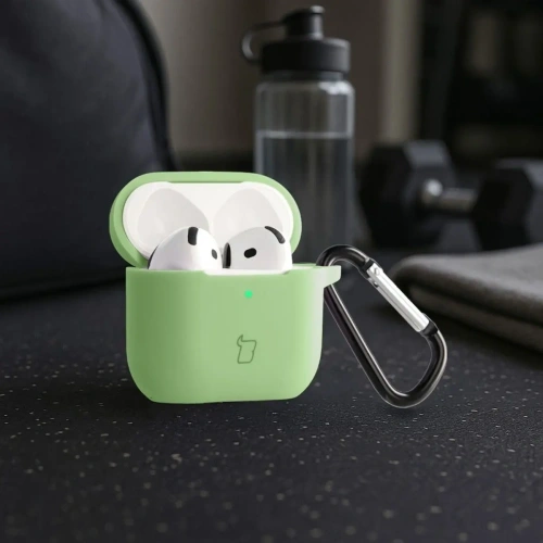 Silikonowe etui z karabińczykiem Bizon Case Headphone Silicone do Apple AirPods 4 jasnozielone
