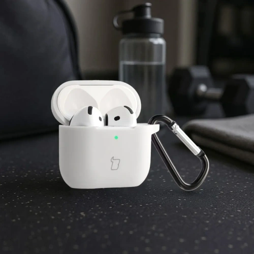 Silikonowe etui z karabińczykiem Bizon Case Headphone Silicone do Apple AirPods 4 białe