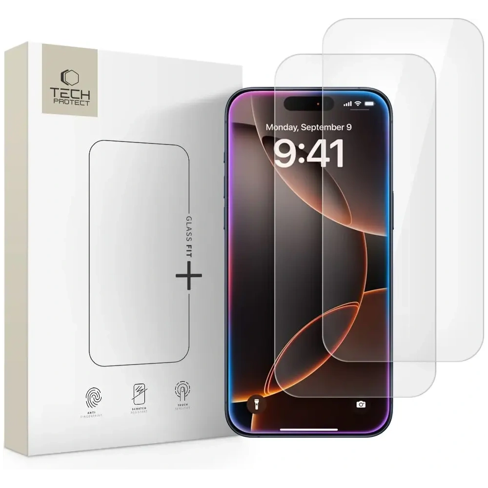 Szkło hartowane Tech-Protect Glass Fit+ do Apple iPhone 16 Pro / 17 / 17 Pro Clear [2 PACK]