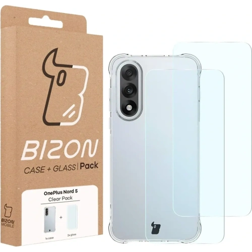 Elastyczne etui + 2x szkło hartowane Bizon Case Clear Pack do OnePlus Nord 5