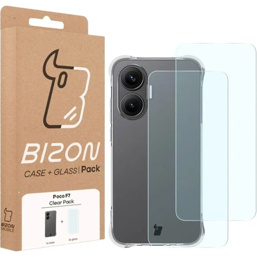 Elastyczne etui + 2x szkło hartowane Bizon Case Clear Pack do Xiaomi POCO F7
