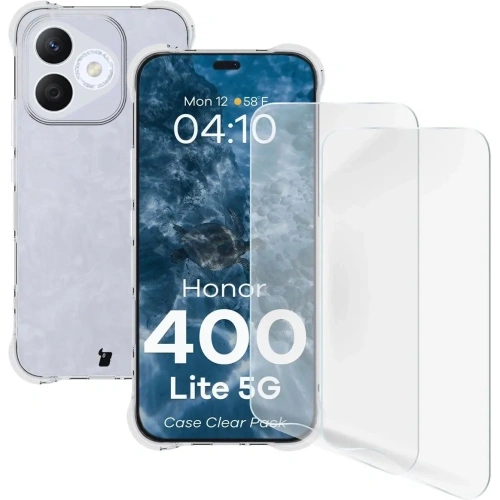Elastyczne etui + 2x folia na ekran Bizon Case Clear Pack do Honor 400 Lite