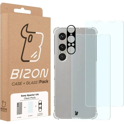 Etui + 2x szkło hartowane + szkiełko na obiektyw Bizon Case Clear Pack do Sony Xperia 1 VII