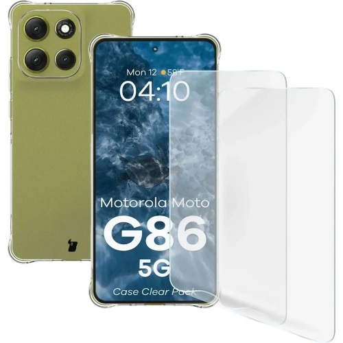 Elastyczne etui + 2x folia na ekran Bizon Case Clear Pack do Motorola Moto G86 5G