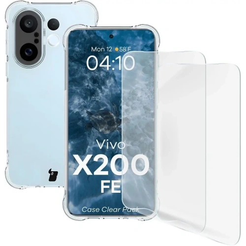 Elastyczne etui + 2x folia na ekran Bizon Case Clear Pack do Vivo X200 FE