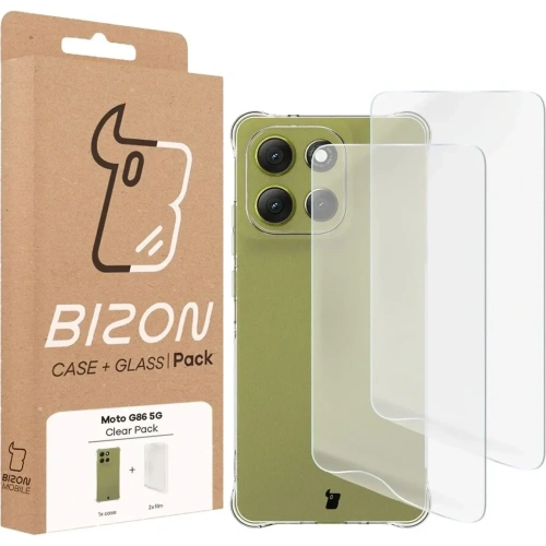 Elastyczne etui + 2x folia na ekran Bizon Case Clear Pack do Motorola Moto G86 5G