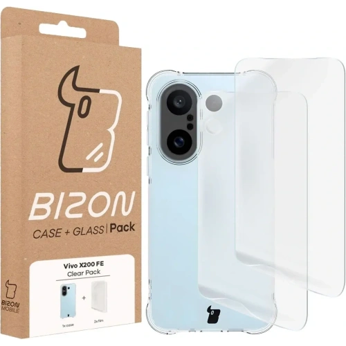 Elastyczne etui + 2x folia na ekran Bizon Case Clear Pack do Vivo X200 FE