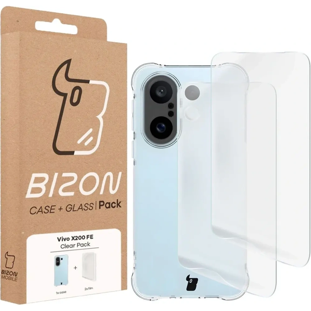Elastyczne etui + 2x folia na ekran Bizon Case Clear Pack do Vivo X200 FE