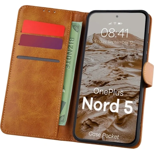 Etui z klapką Bizon Case Pocket do OnePlus Nord 5 brązowe