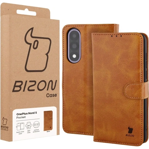 Etui z klapką Bizon Case Pocket do OnePlus Nord 5 brązowe