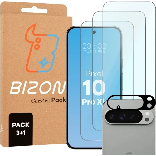 3x Szkło na ekran + szkło na aparat Bizon Glass Clear Pack do Google Pixel 10 Pro XL