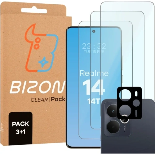 3x Szkło na ekran + szkło na aparat Bizon Glass Clear Pack do Realme 14 5G / 14T 5G
