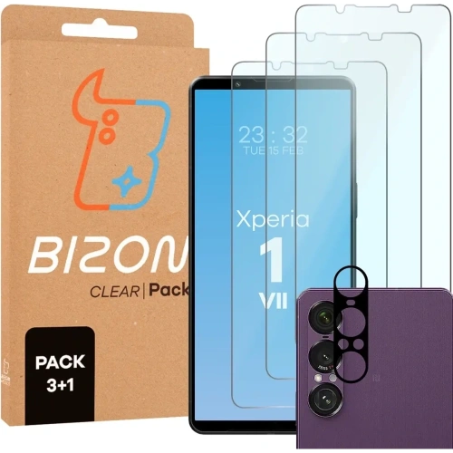 3x Szkło na ekran + szkło na aparat Bizon Glass Clear Pack do Sony Xperia 1 VII