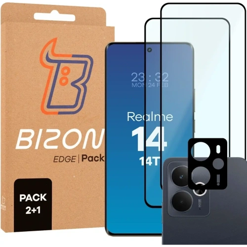 2x Szkło na ekran + szkło na aparat BIZON Edge Pack do Realme 14 5G / 14T 5G