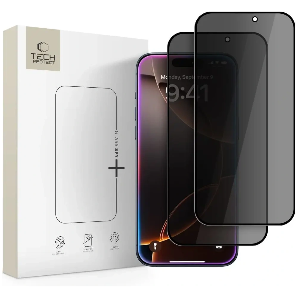 Szkło prywatyzujące Tech-Protect Glass Spy+ do Apple iPhone 16 Pro / 17 / 17 Pro Privacy [2 PACK]