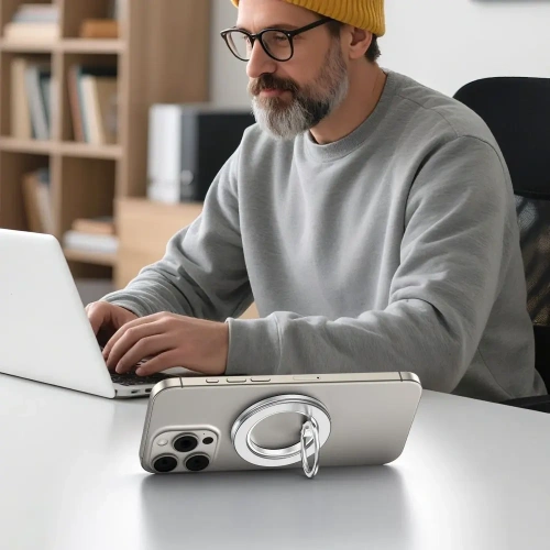 Uchwyt na palec z blaszką Tech-Protect MMR600 Magnetic MagSafe Phone Ring Satin Silver