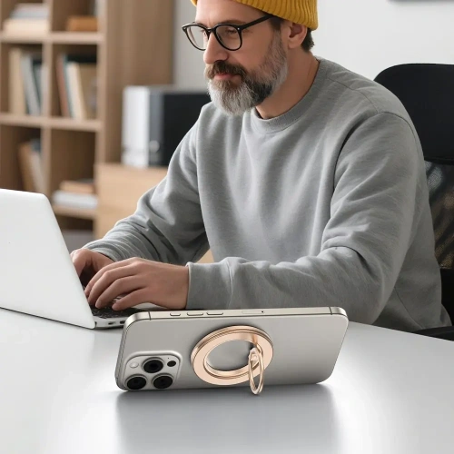 Uchwyt na palec z blaszką Tech-Protect MMR600 Magnetic MagSafe Phone Ring Satin Gold