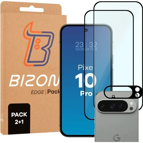2x Szkło na ekran + szkło na aparat BIZON Edge Pack do Google Pixel 10 Pro