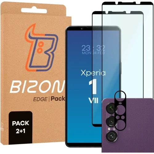2x Szkło na ekran + szkło na aparat BIZON Edge Pack do Sony Xperia 1 VII